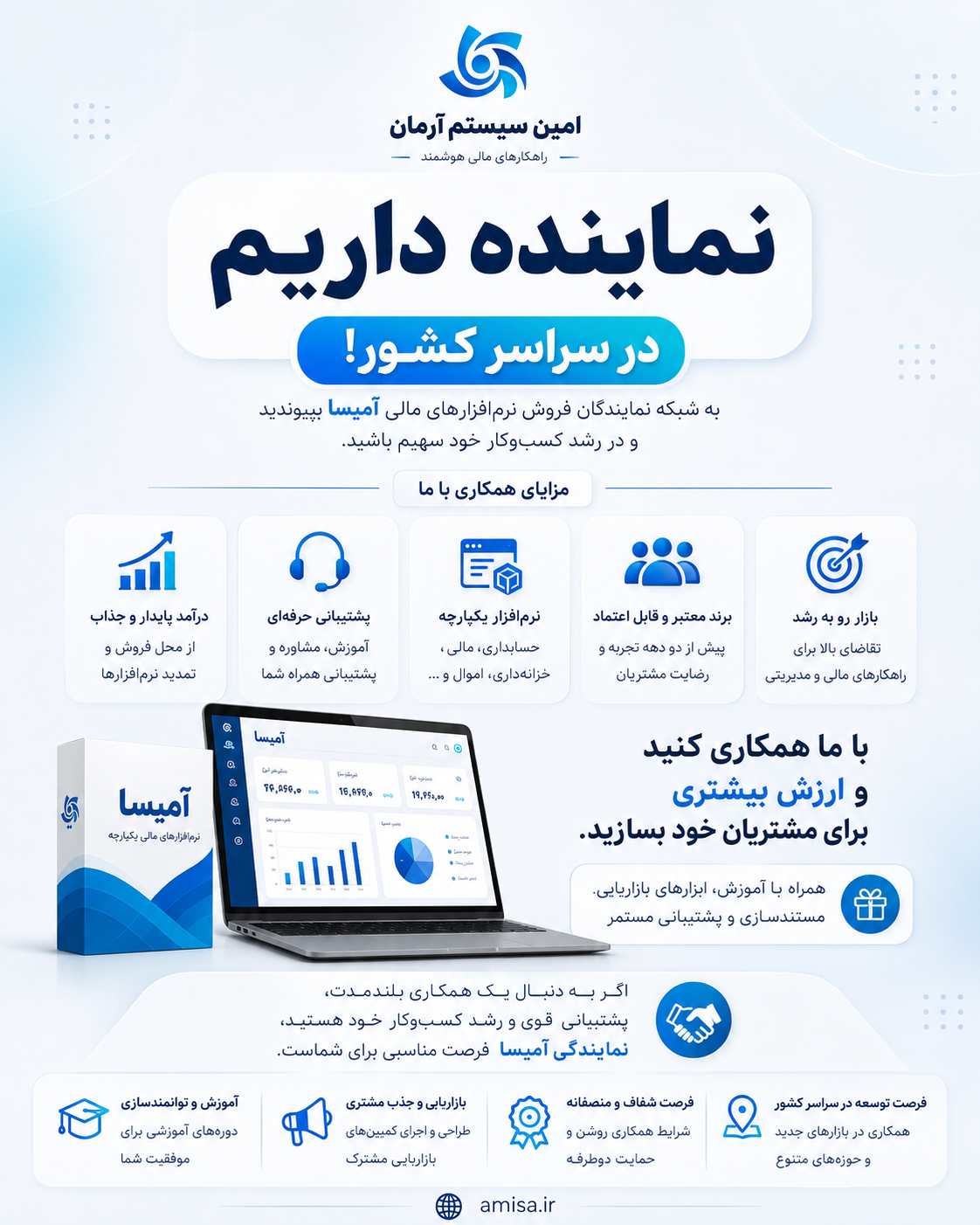 پوستر فراخوان نمایندگی فروش آمیسا در سراسر کشور